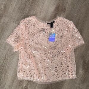 Forever 21 Pink Sequin Retro short sleeve sz small NWT
